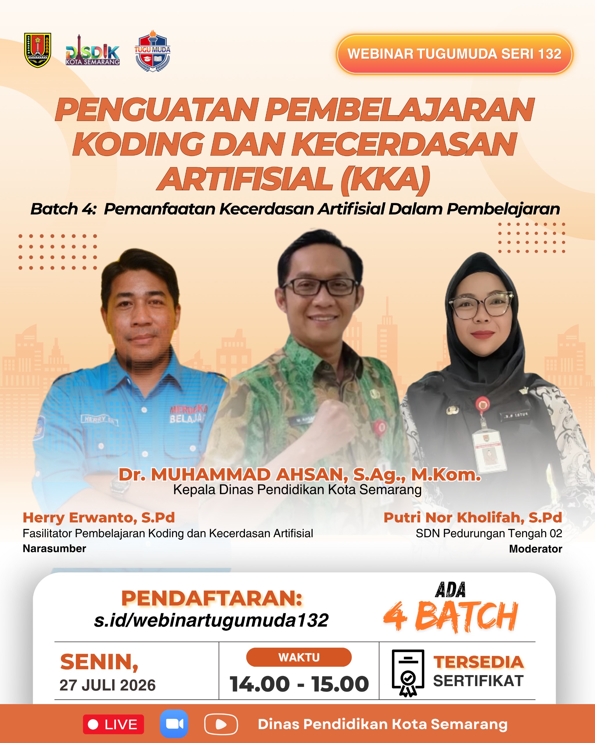 WEBINAR KOMBEL TUGUMUDA SERI KE-132 tentang Penguatan pembelajaran Koding dan kecerdasan Artifisial (KKA)🎗️